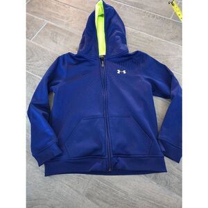 Boys Under Armour Zip Up Hoodie Blue and Neon‎ Green Size Youth Large